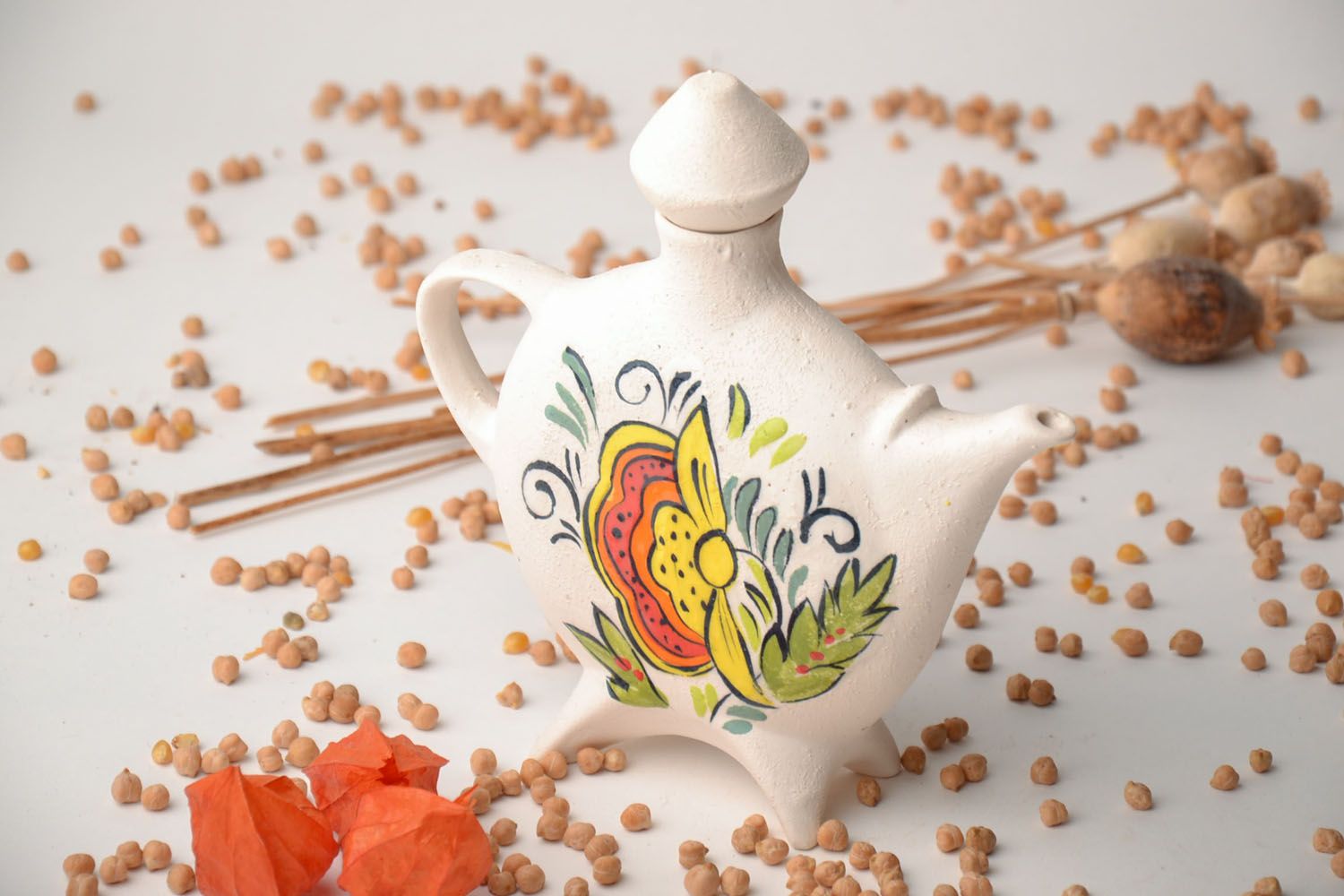 Handmade white ceramic teapot photo 1