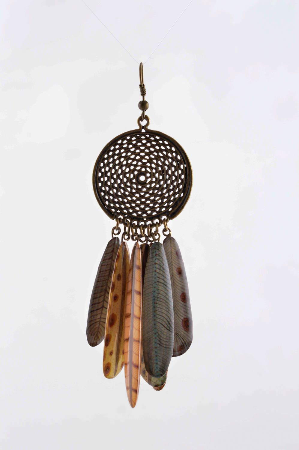 Handmade designer brown earrings metal dangling earrings elegant accessory photo 2
