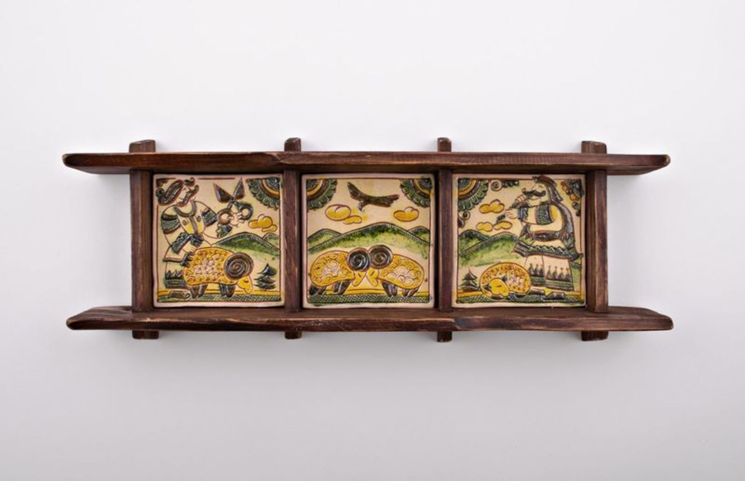 Mensola con affreschi decorativa fatta a mano Mensola di legno con piastrelle
 foto 3