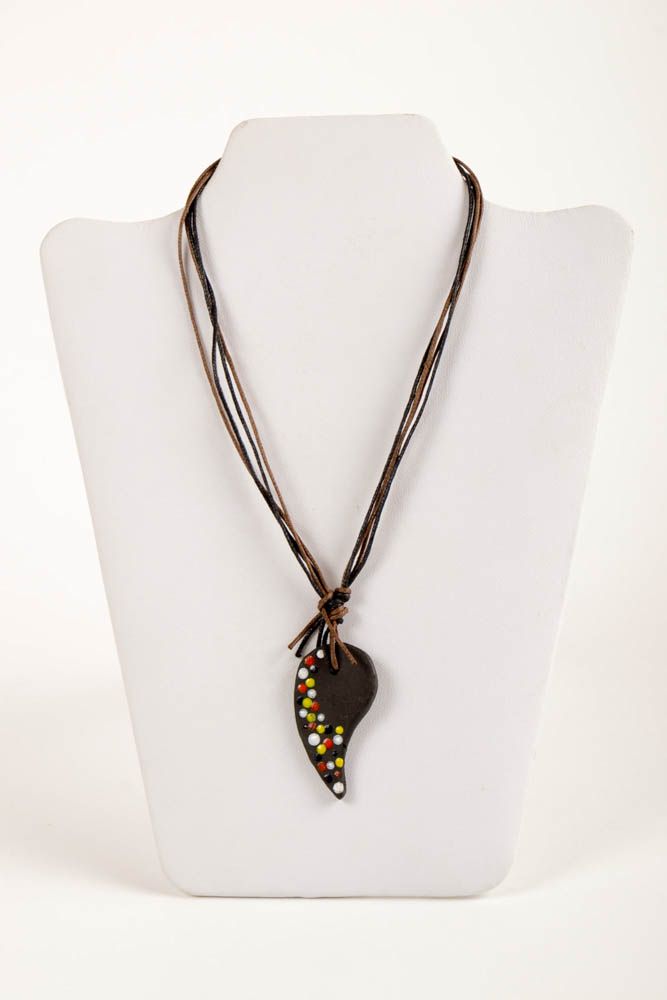 Handmade ceramic pendant unusual black pendant stylish accessory for girls photo 2