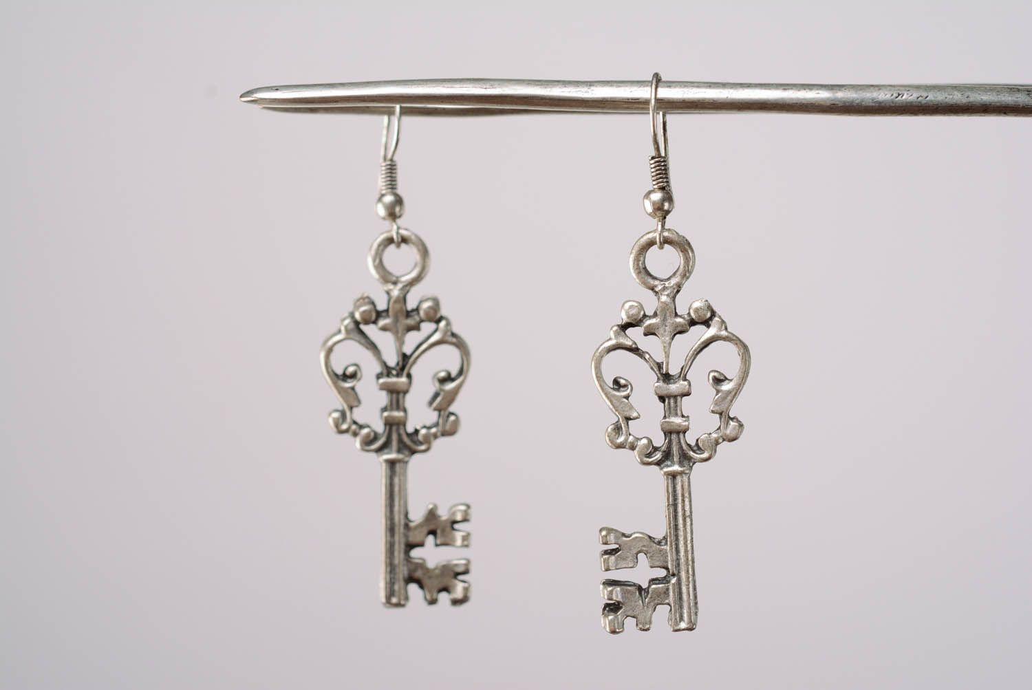 Silver earrings Keys photo 3