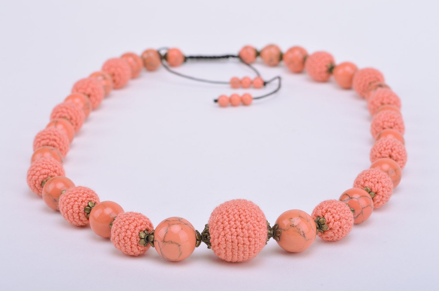 Unusual handmade long necklace woven of beads and threads of pink color for girls photo 5