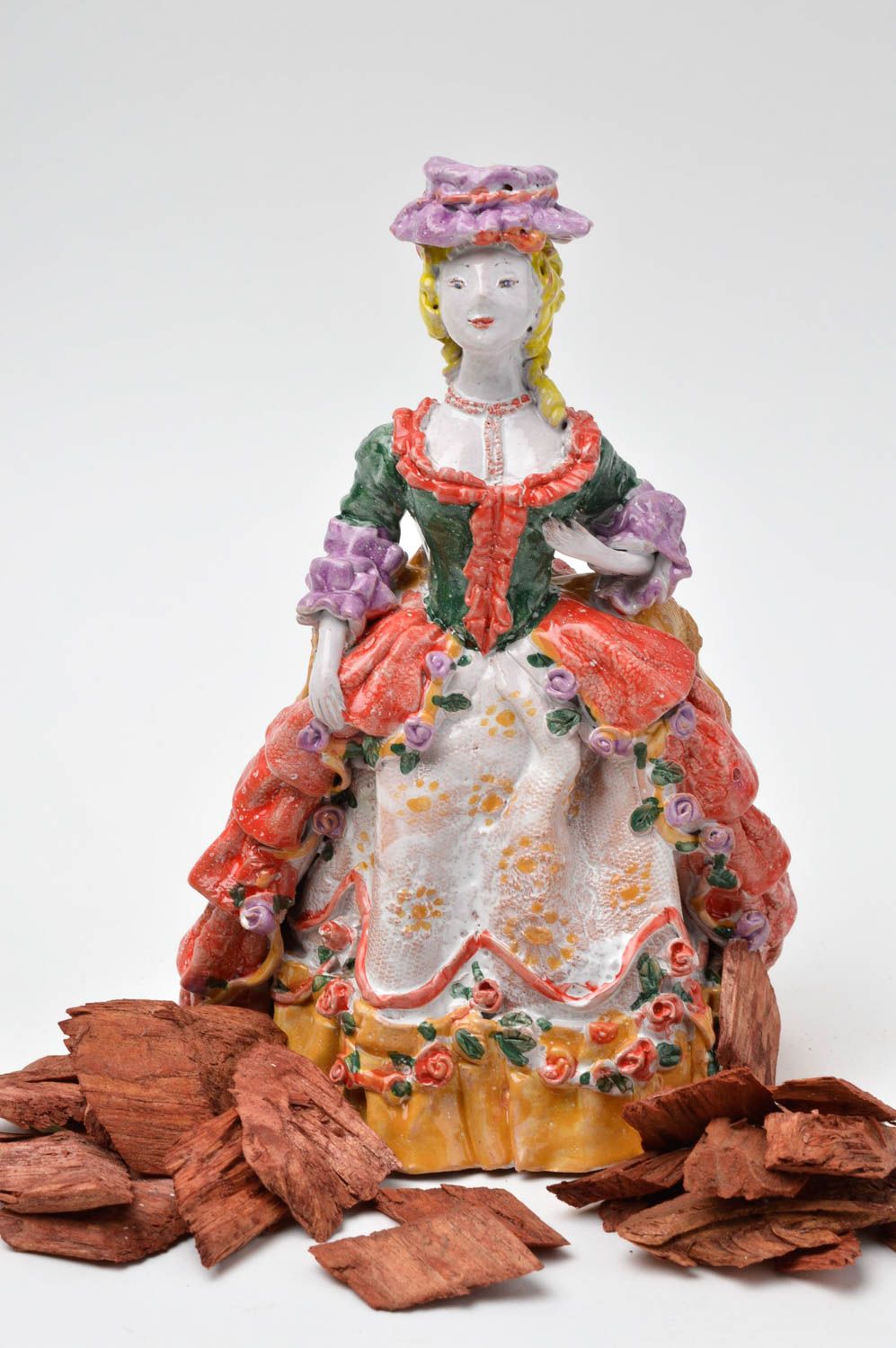 Figurine femme Statuette originale fait main argile peinte Déco intérieur photo 2