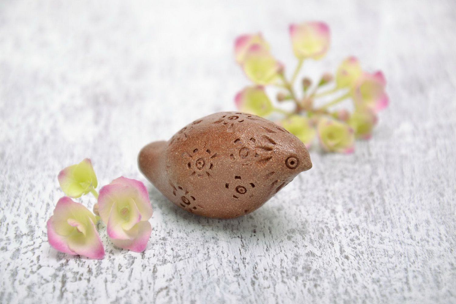 Clay penny whistle Bird in flowers photo 1