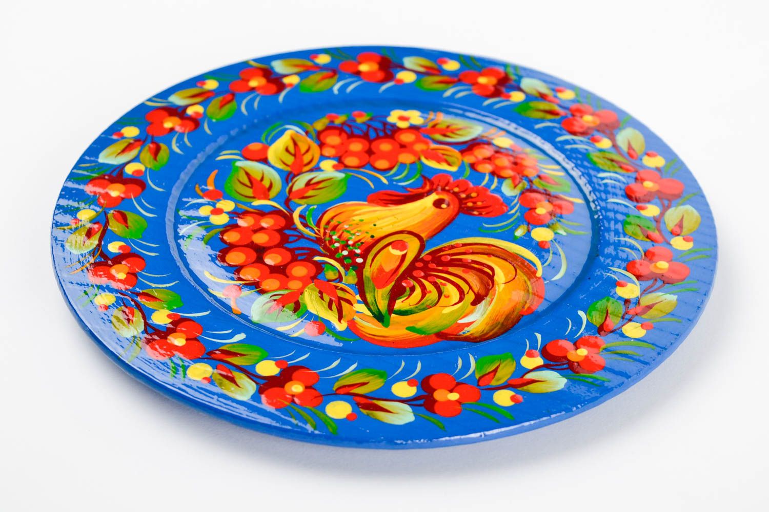 Декоративная посуда ручной работы расписная тарелка синяя тарелка из дерева фото 3