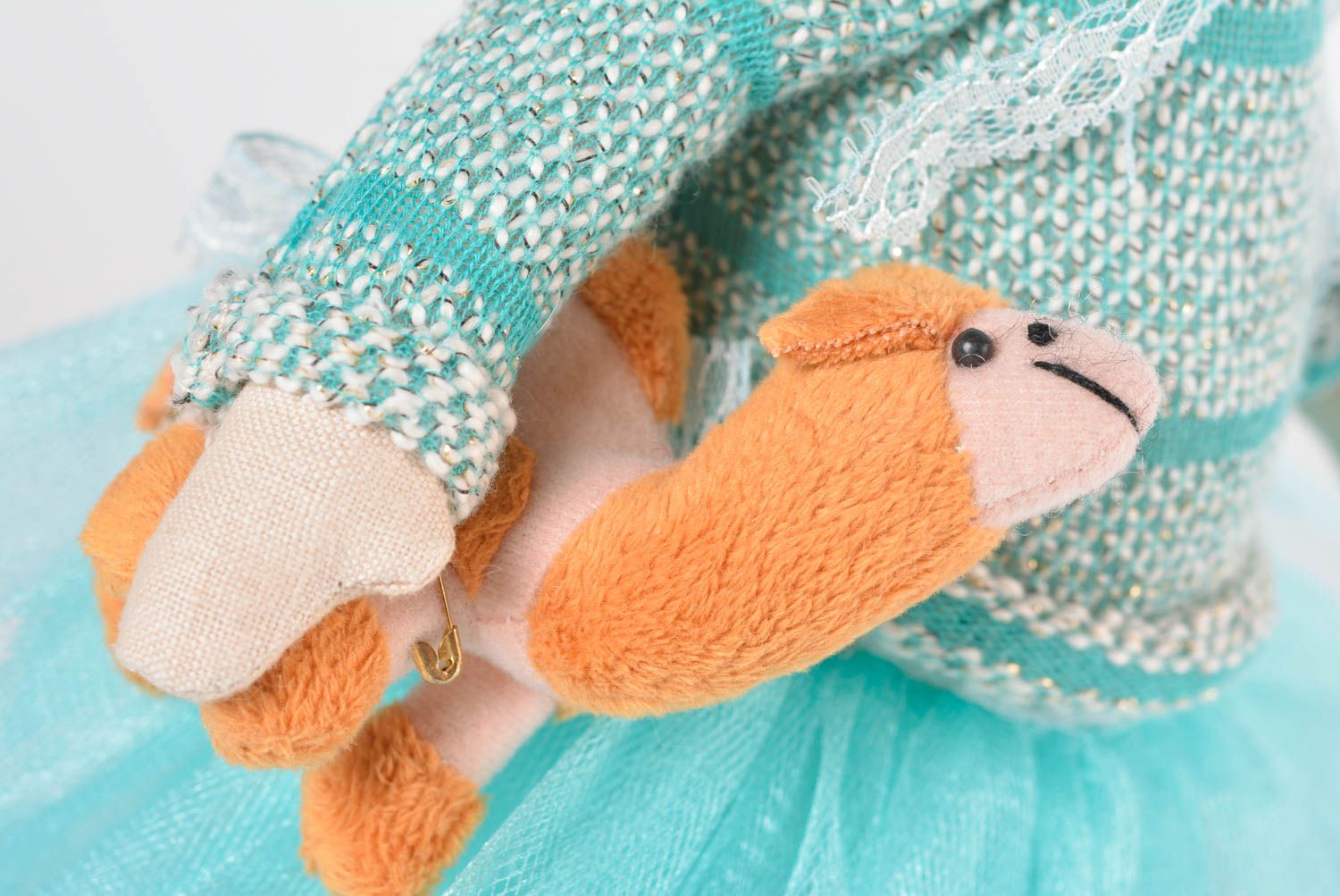 Poupée singe faite main Jouet pour enfant tricot lin laine Cadeau original photo 5