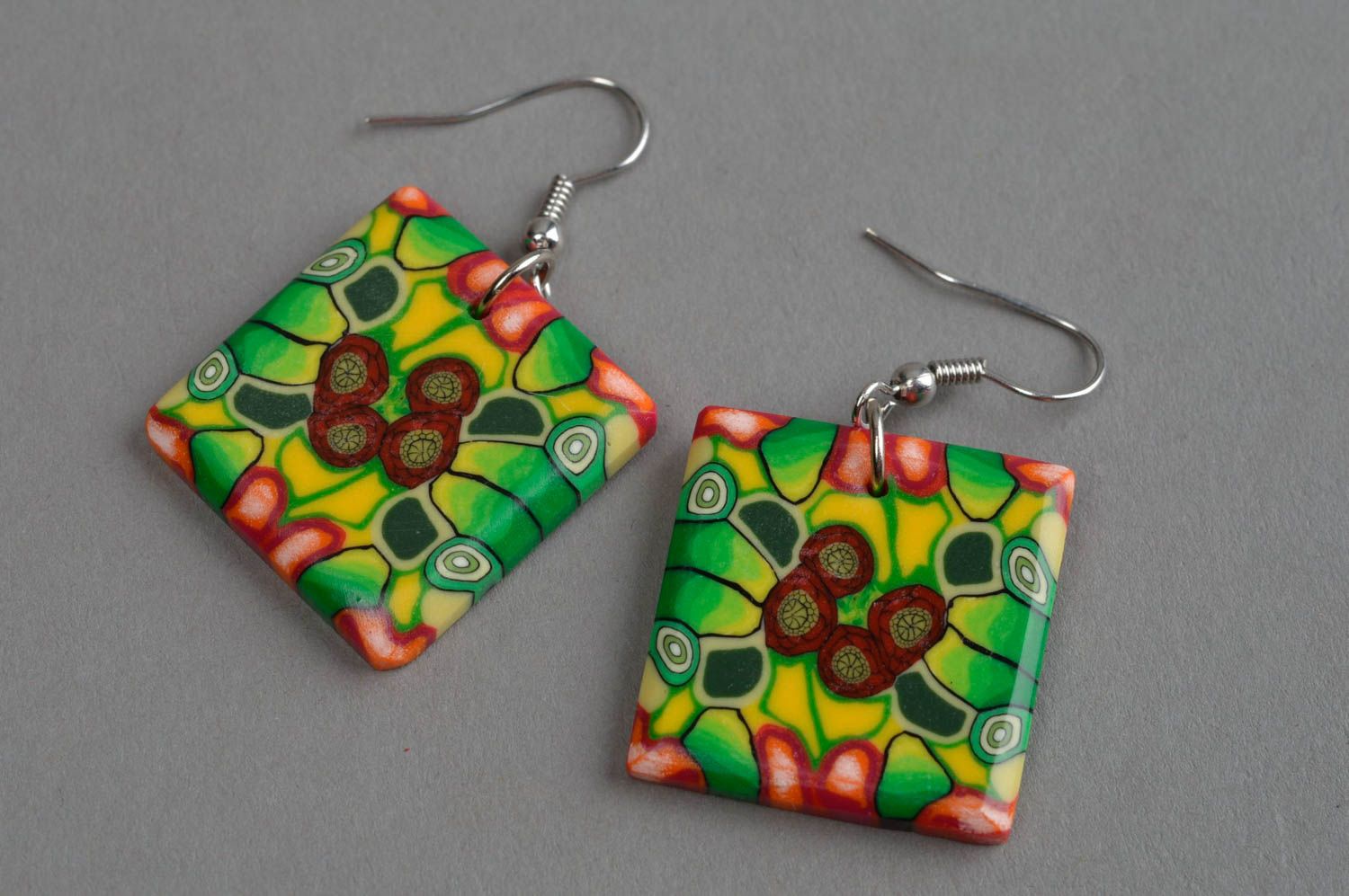 Multi-colored earrings handmade polymer clay earrings jewelry for women photo 2