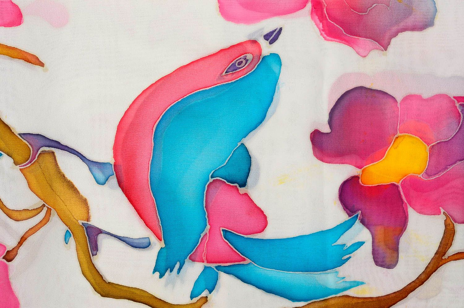 Светлый шарф ручной работы женский шарф с цветами шифоновый шарф яркий фото 4
