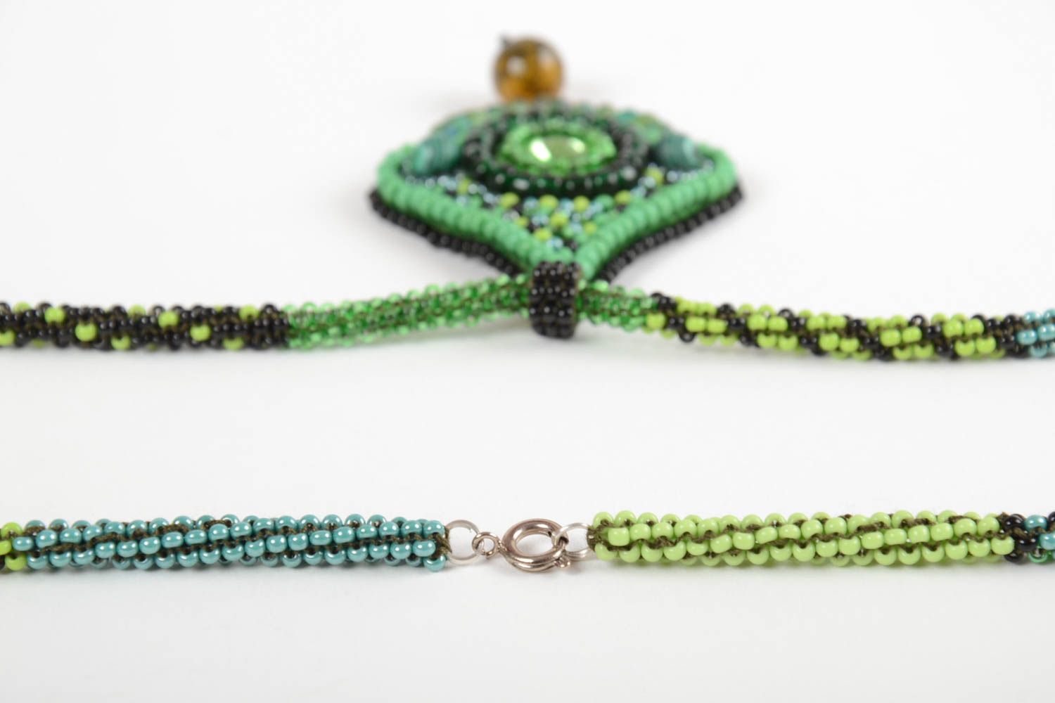 Handmade green pendant unusual female present beaded pendant for women photo 5