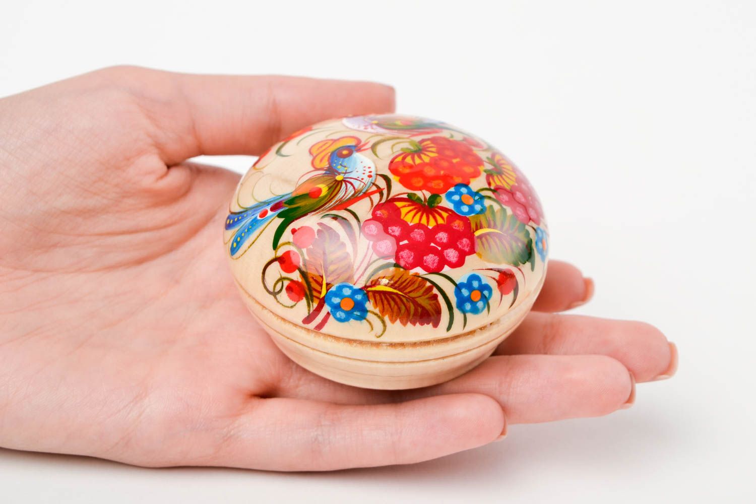 Boîte à bijoux en bois faite main ronde design ethnique Cadeau original photo 2