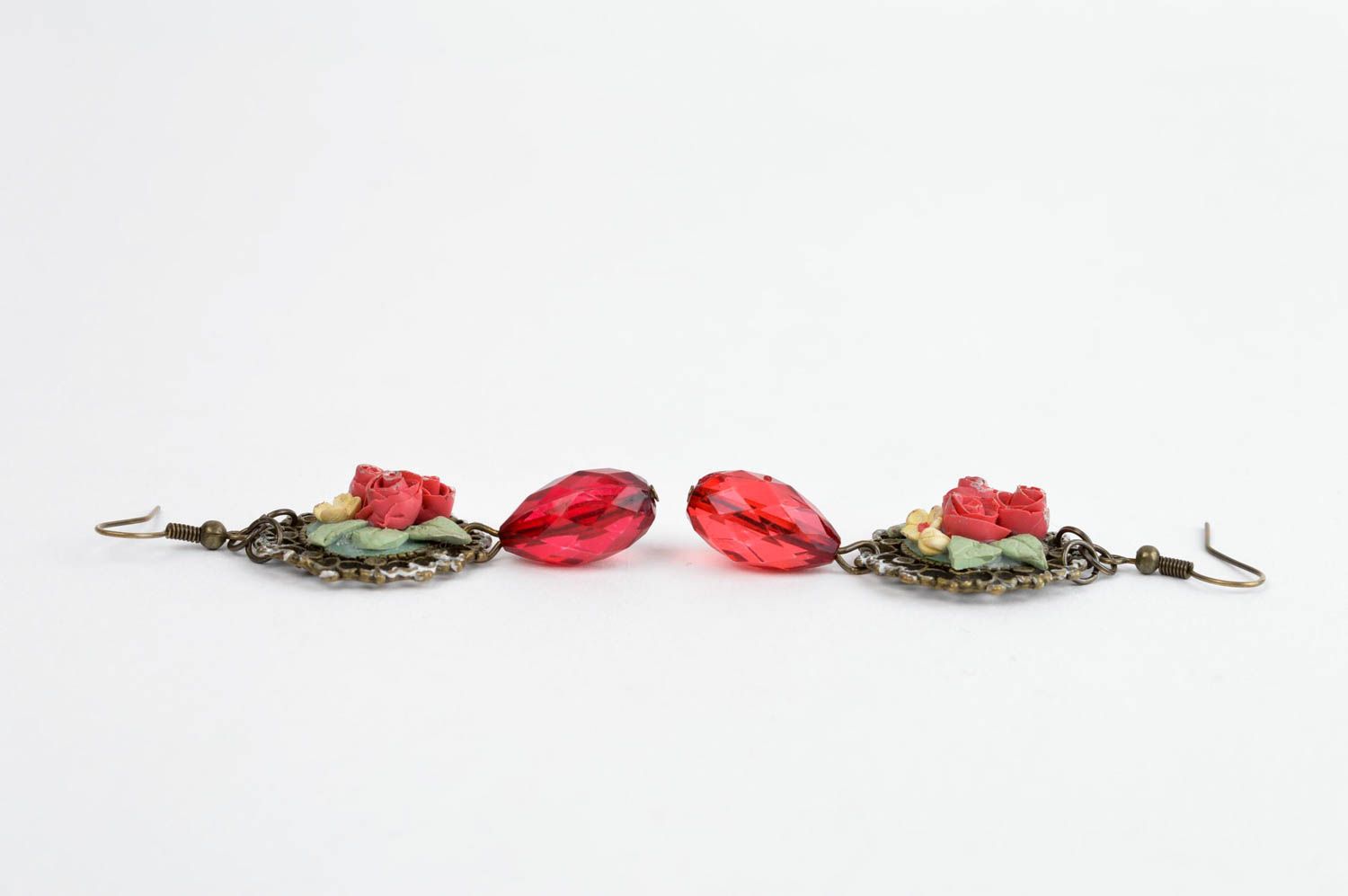 Polymer Schmuck handmade Blumen Ohrringe Geschenk für Frau mit Glasperlen  foto 2