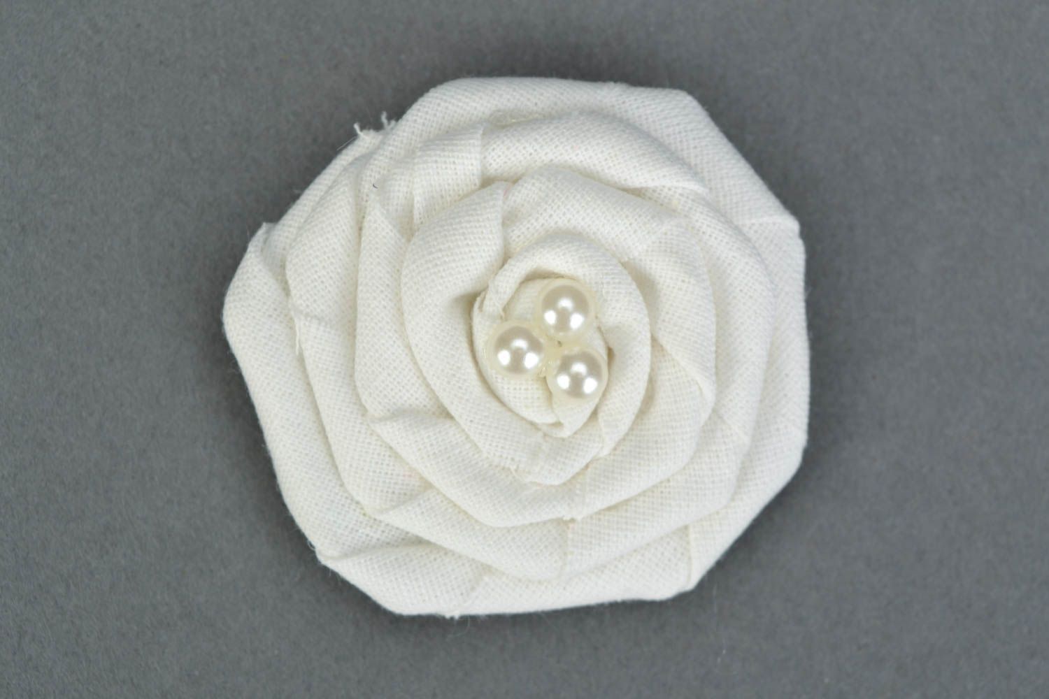 Handmade decorative cotton fabric white rose with beads for jewelry making photo 1