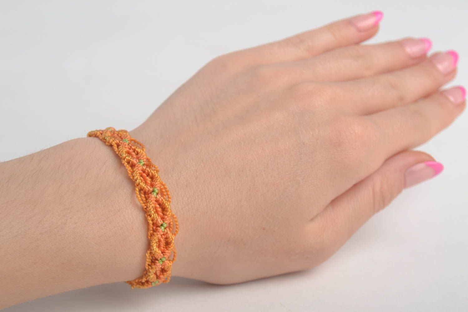 Bracelet textile Bijou fait main Accessoire femme orange tressé original photo 1