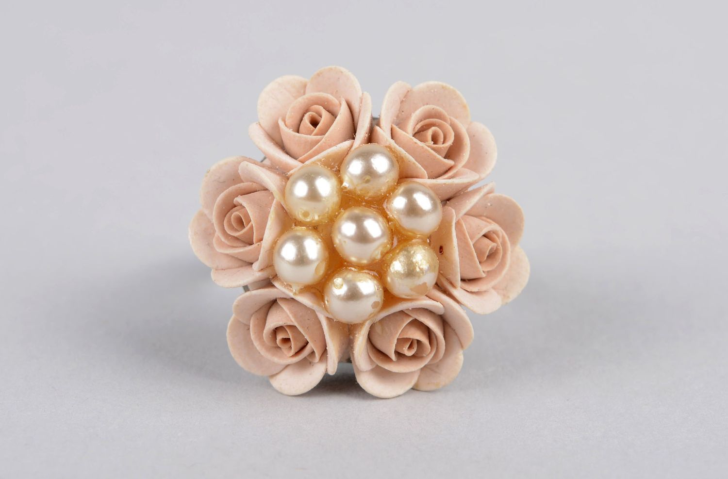 Polymer Schmuck handmade stilvoller Damen Modeschmuck schöner Ring beige foto 2