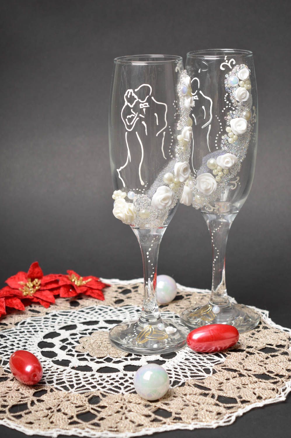 Handmade wedding decor wedding glasses champagne glasses hand painted glasses photo 1