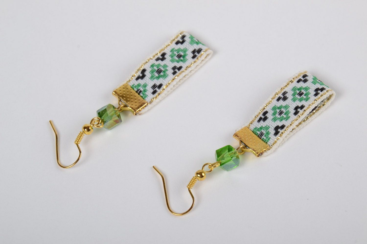 Handmade lace earrings with beads in ethnic Ukrainian style for women photo 2