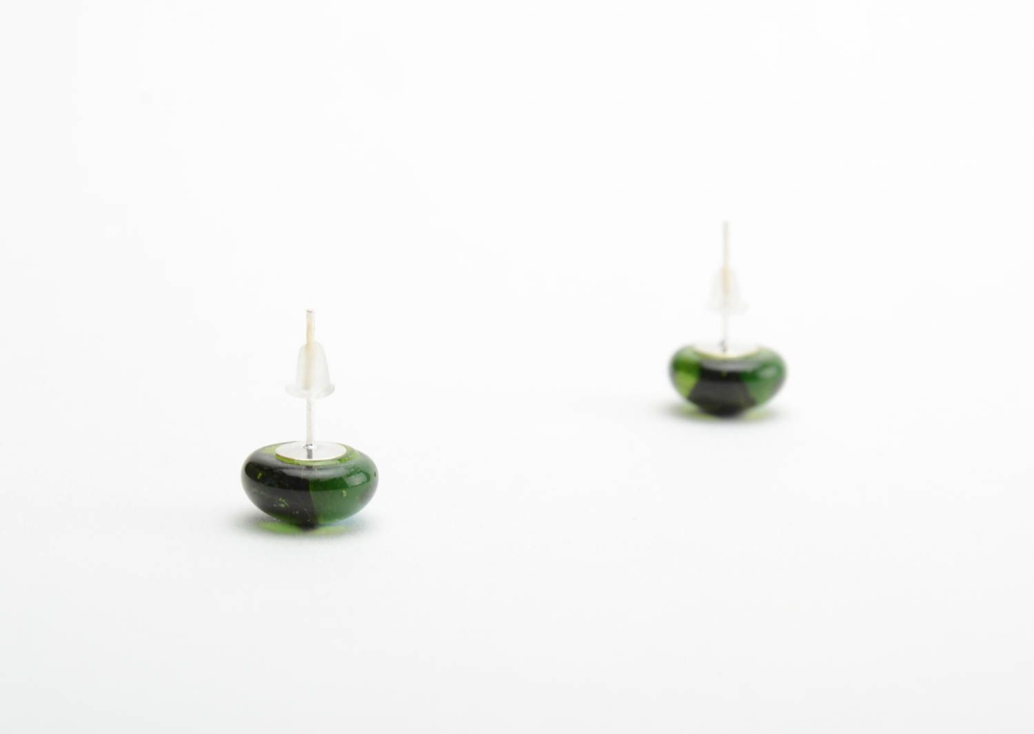 Stud earrings made of fusing glass green handmade designer beautiful jewelry photo 4