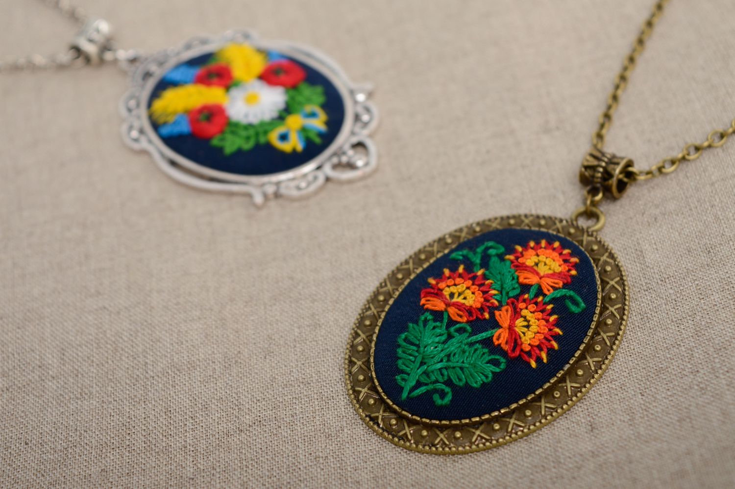 Vintage pendant with embroidery photo 5