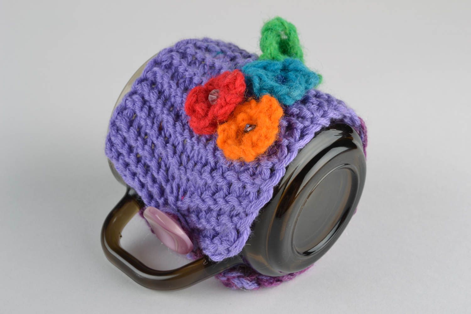 Glass cup with crochet cozy Violet photo 3