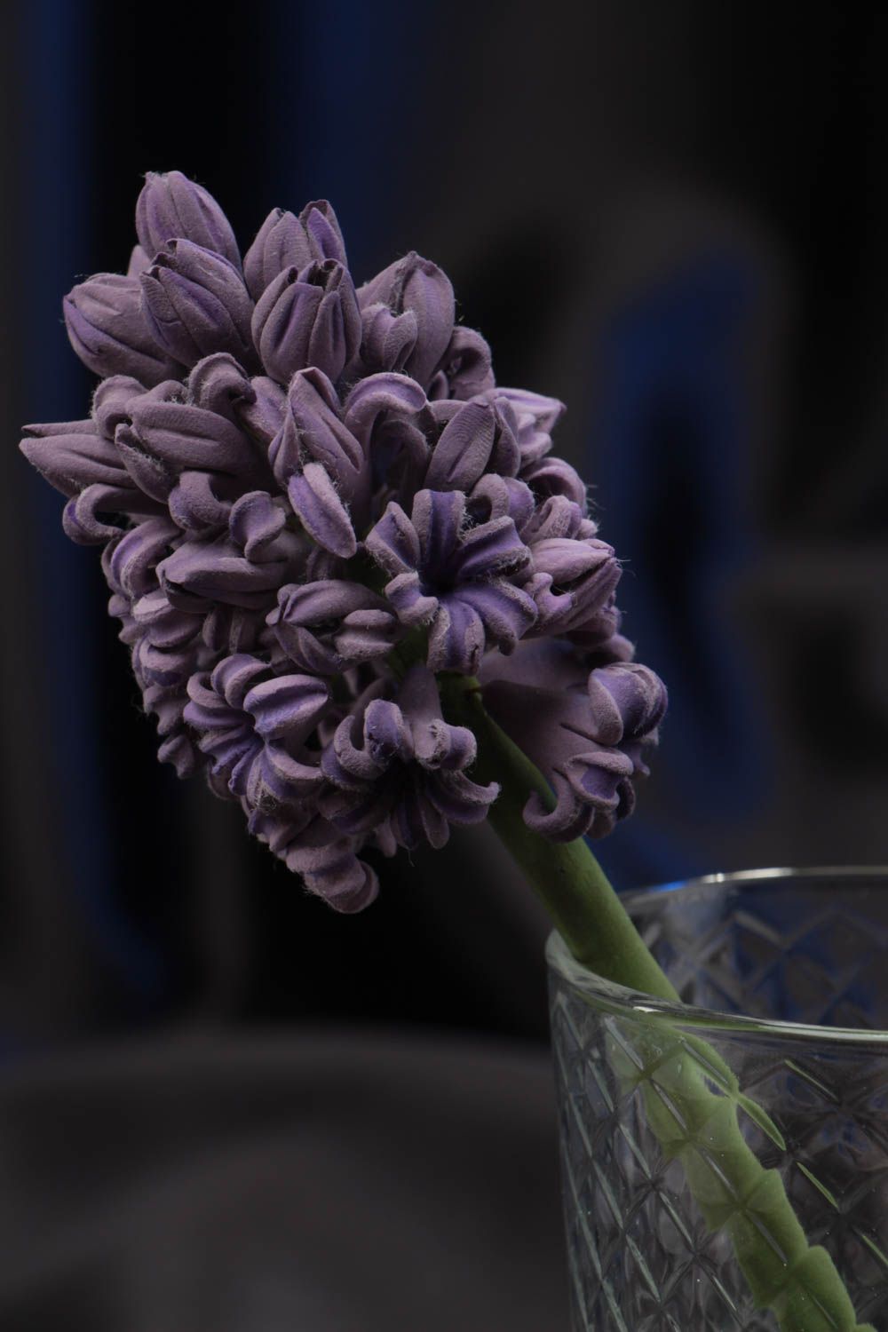 Hyacinth acrylic artificial flower in blue and green color 18 inches 0.02 lb photo 1
