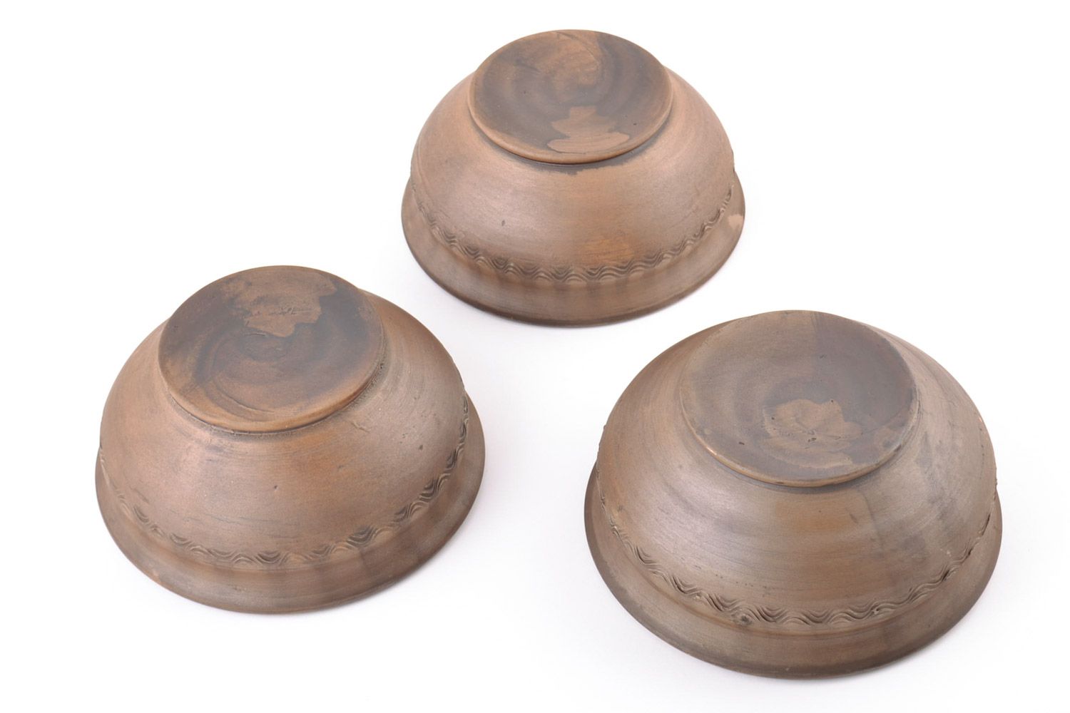 Clay bowl set of 3 pieces 250 ml beautiful brown hand made tableware photo 4