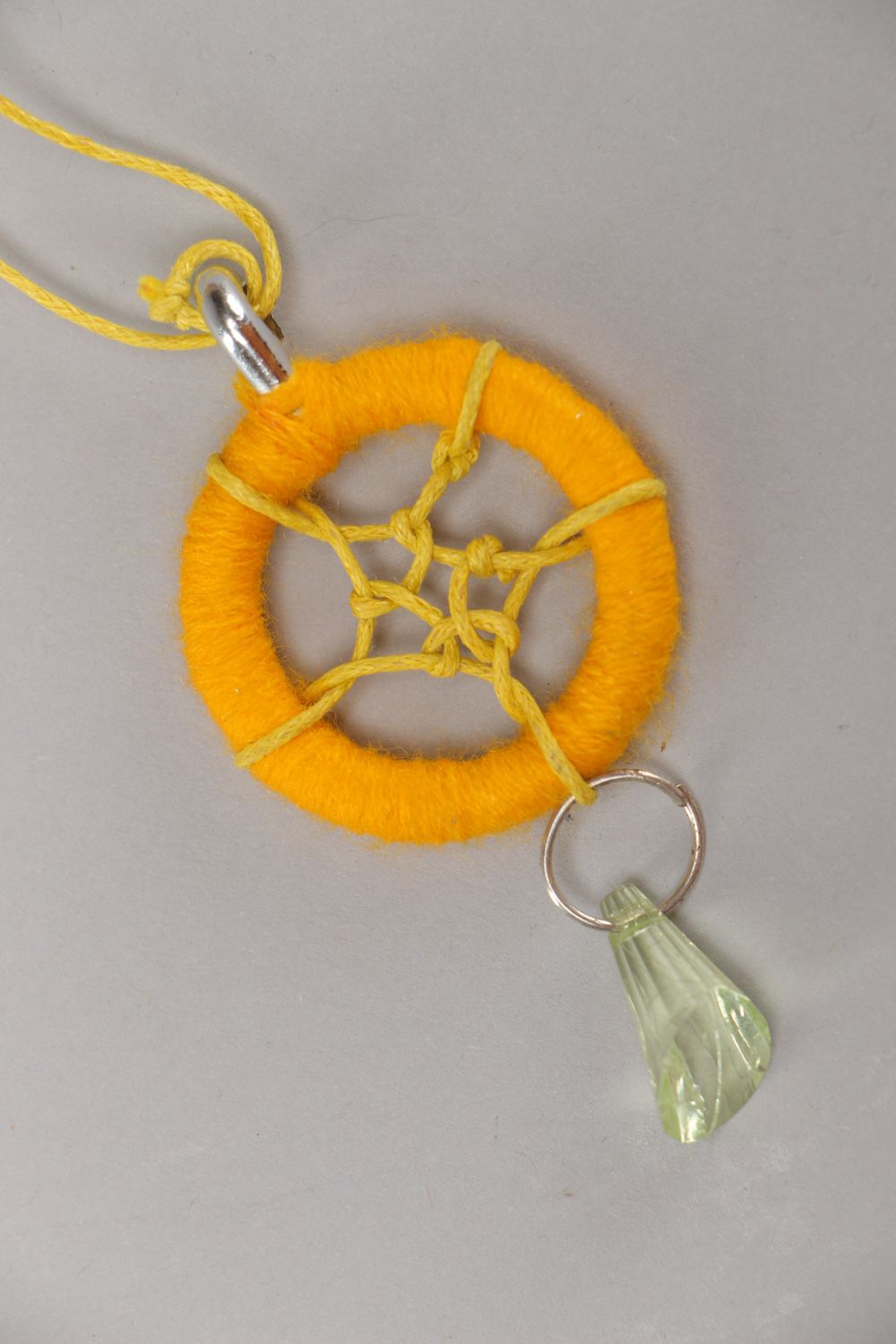Handmade bright yellow dreamcatcher pendant necklace with charm for women photo 2