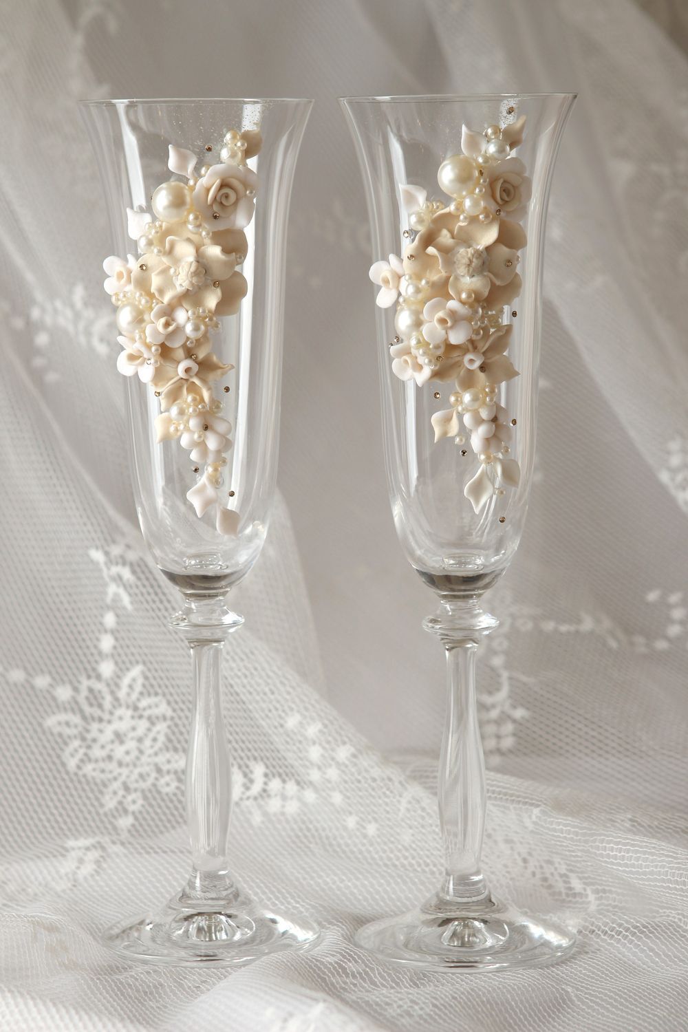Свадебные бокалы ручной работы свадебные фужеры красивые бокалы с цветочками фото 1