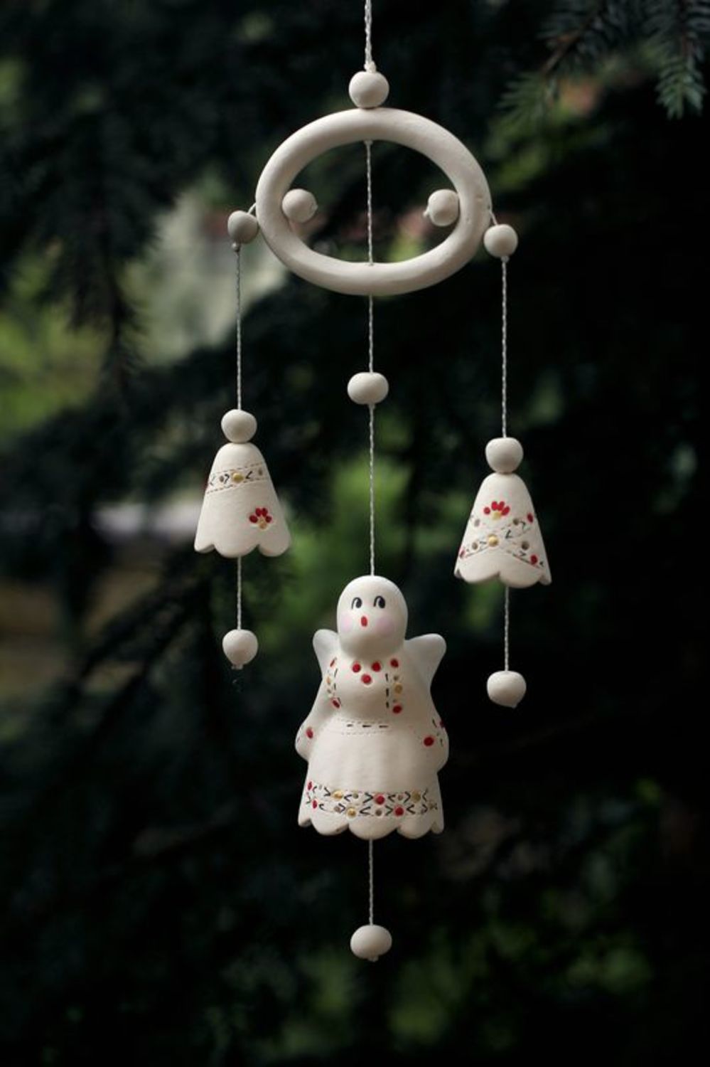 Ceramic hanging bells with an angel, red photo 2