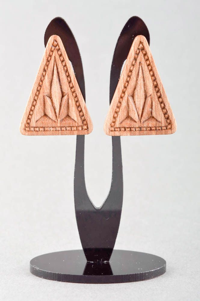 Handmade earrings wooden earrings designer stud earrings unusual jewelry photo 1