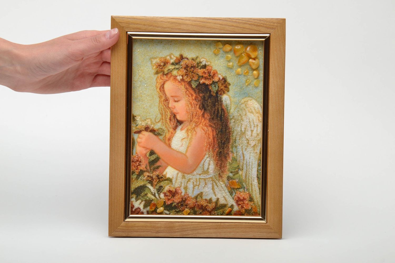 Amber decorated painting in wooden frame photo 5
