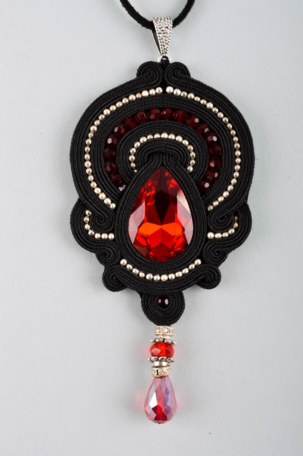 Soutache pendant handmade jewelry embroidered jewelry handmade crystal jewelry photo 3