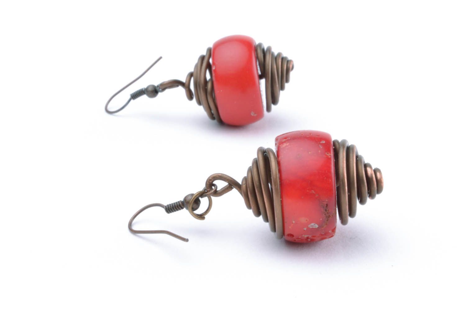Copper earrings with coral  photo 4