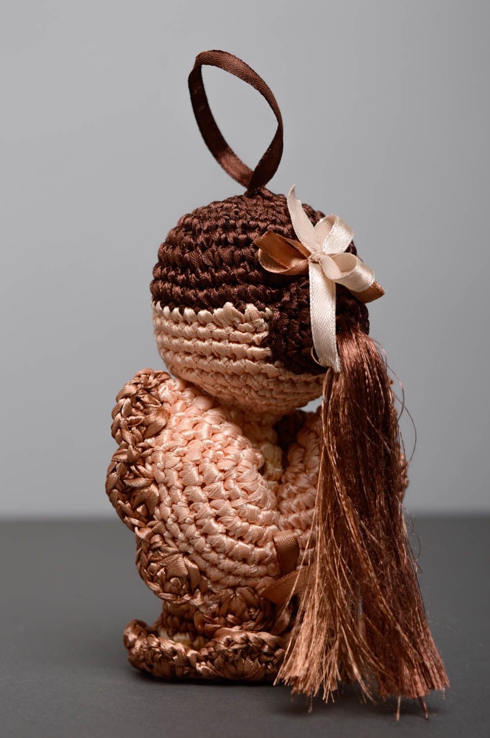 Crochet doll made of satin ribbons photo 3