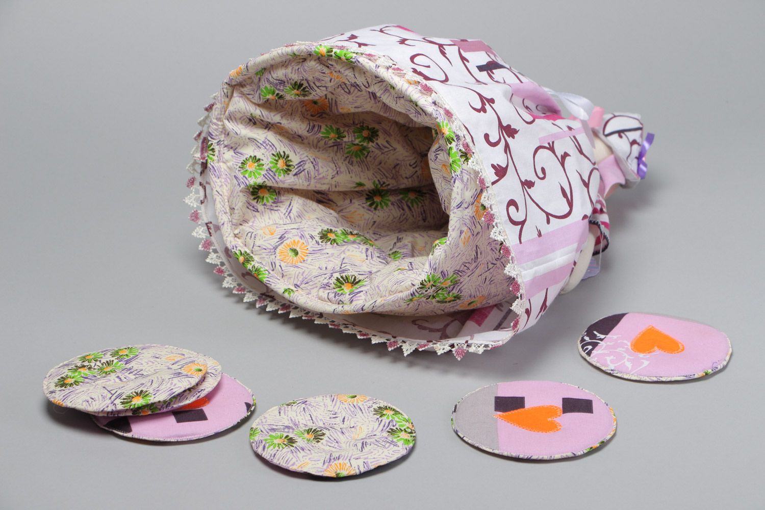 Grand couvre-théière artisanal avec 6 sous-tasses en tissu faites main Lapin photo 4