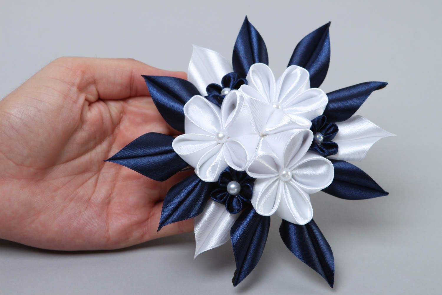 Handmade satin hair clip flower barrette kanzashi satin barrette gift for girl photo 5
