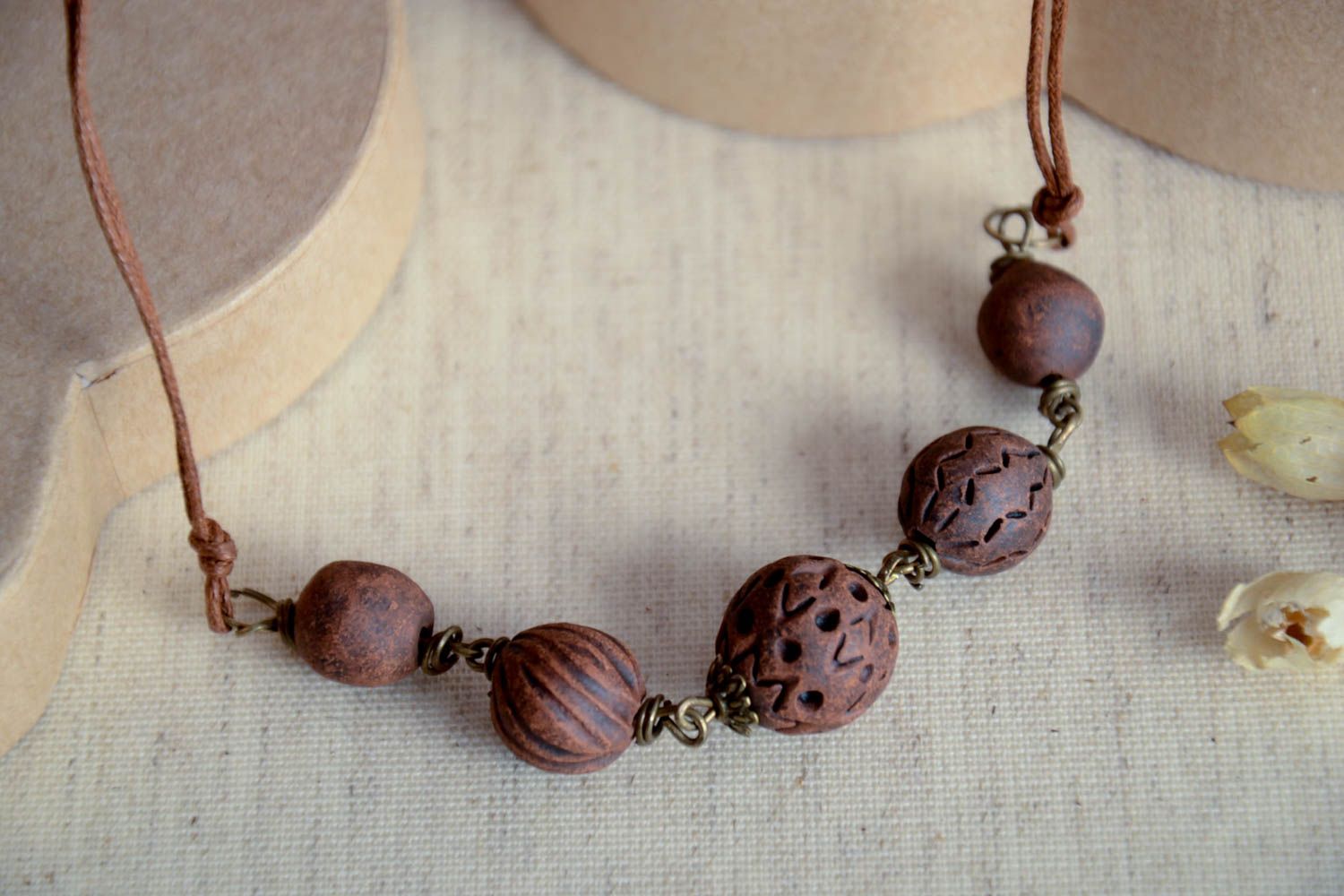 Handmade ceramic necklace clay jewelry ceramic accessories beaded necklace photo 1