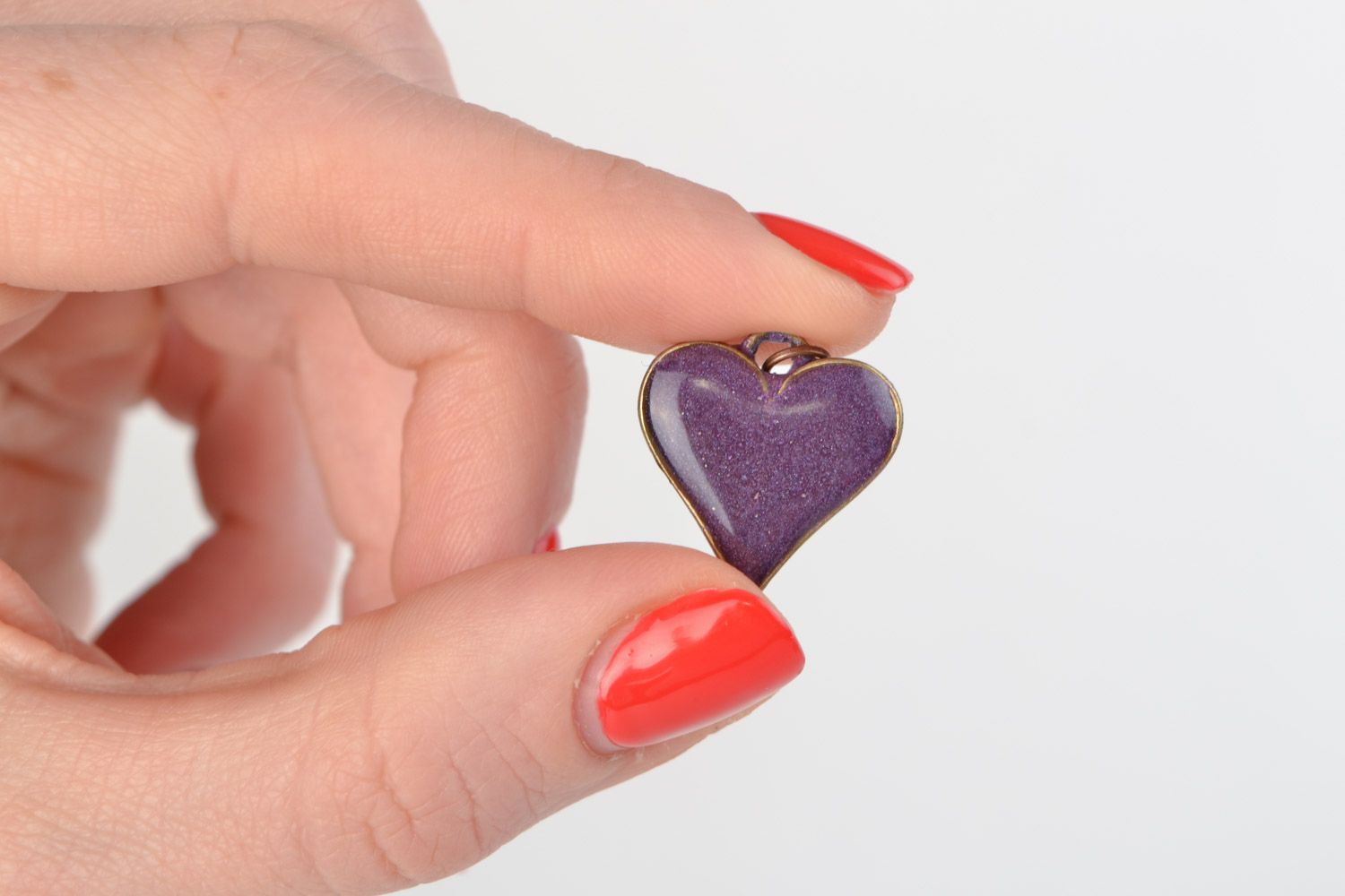 Handmade small volume heart-shaped pendant of violet color with 3D glaze photo 2