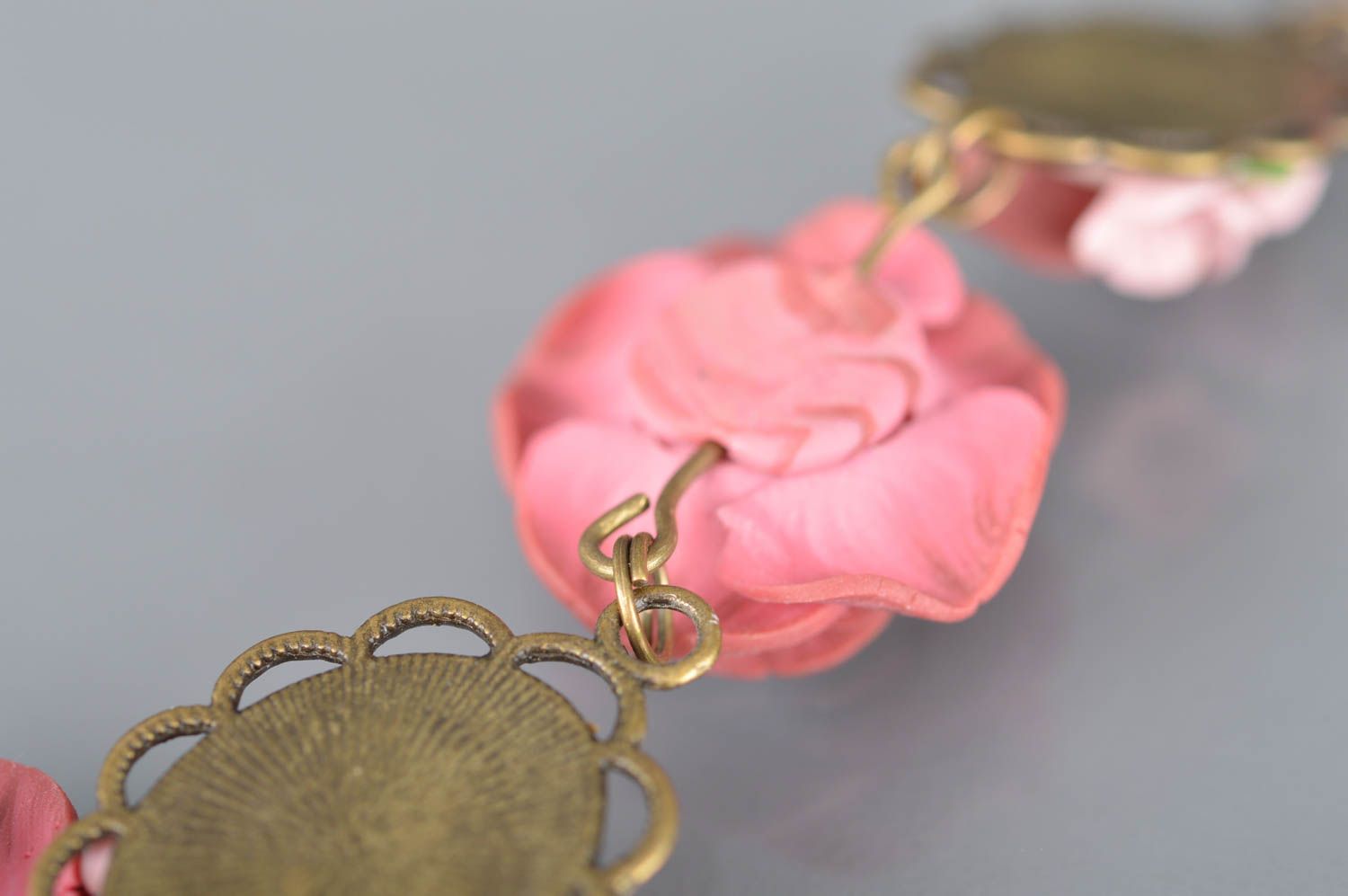 Beautiful handmade bracelet made of polymer clay with roses in vintage style photo 4