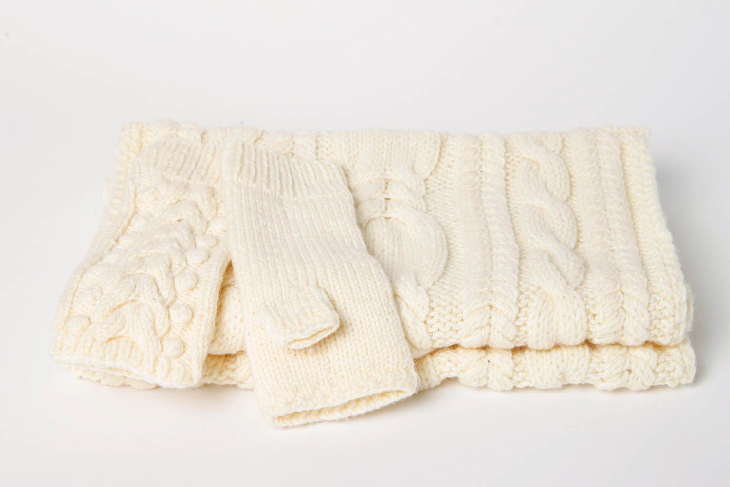 Bufanda snood artesanal accesorios para mujeres guantes sin dedos blancos foto 9