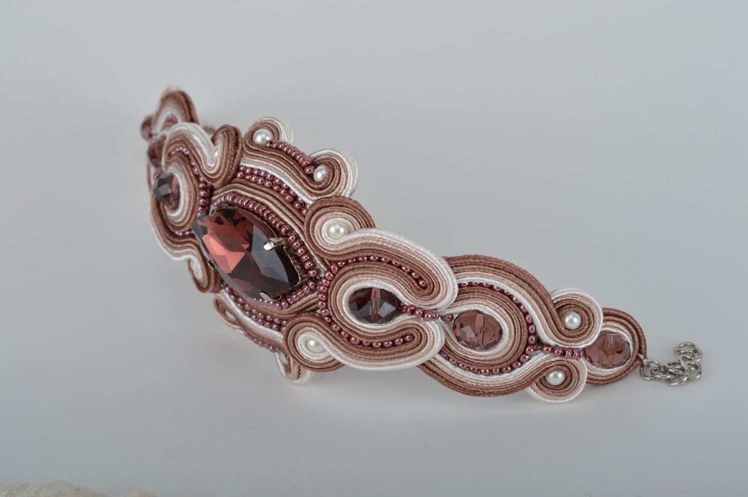 Beautiful handmade designer wide soutache bracelet with Czech beads photo 4
