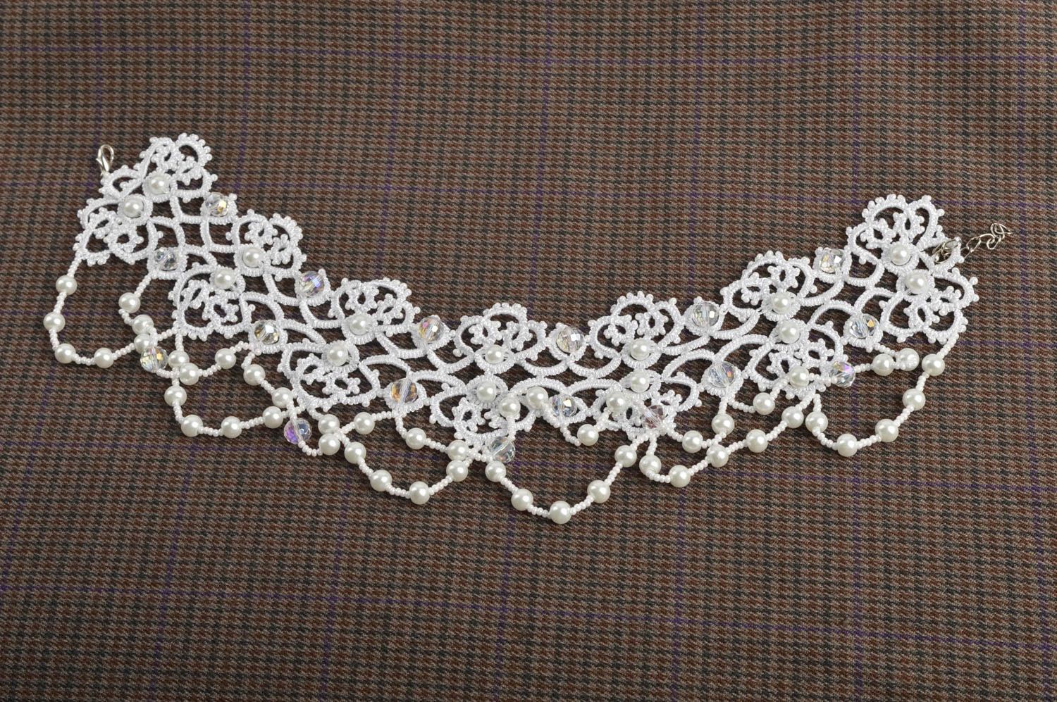 Modeschmuck Halskette in Weiß handmade Glasperlen Schmuck originelles Geschenk foto 1