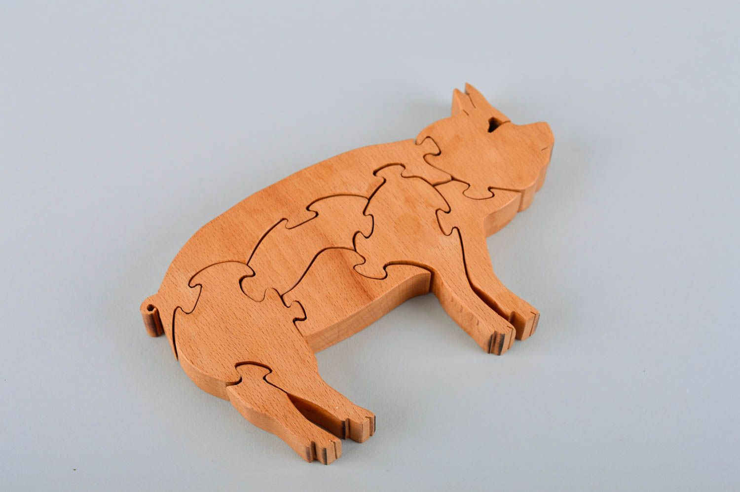 Puzzle cochon fait main Puzzle bois Jouet éveil écologique design original photo 4