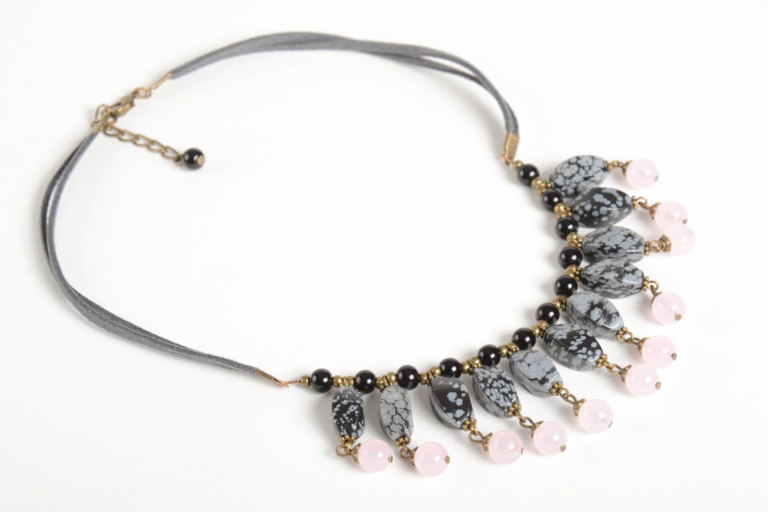 Handmade designer accessory unusual grey necklace stylish trendy necklace photo 5