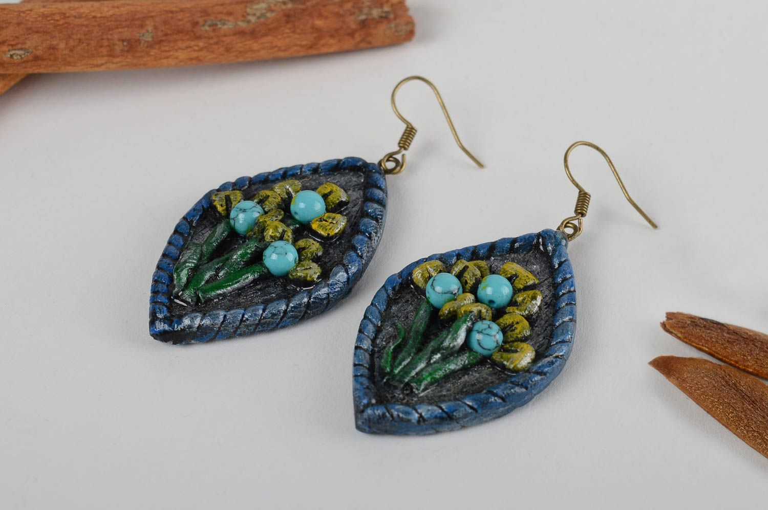 Handmade designer earrings jewelry with natural stone unusual earrings photo 1
