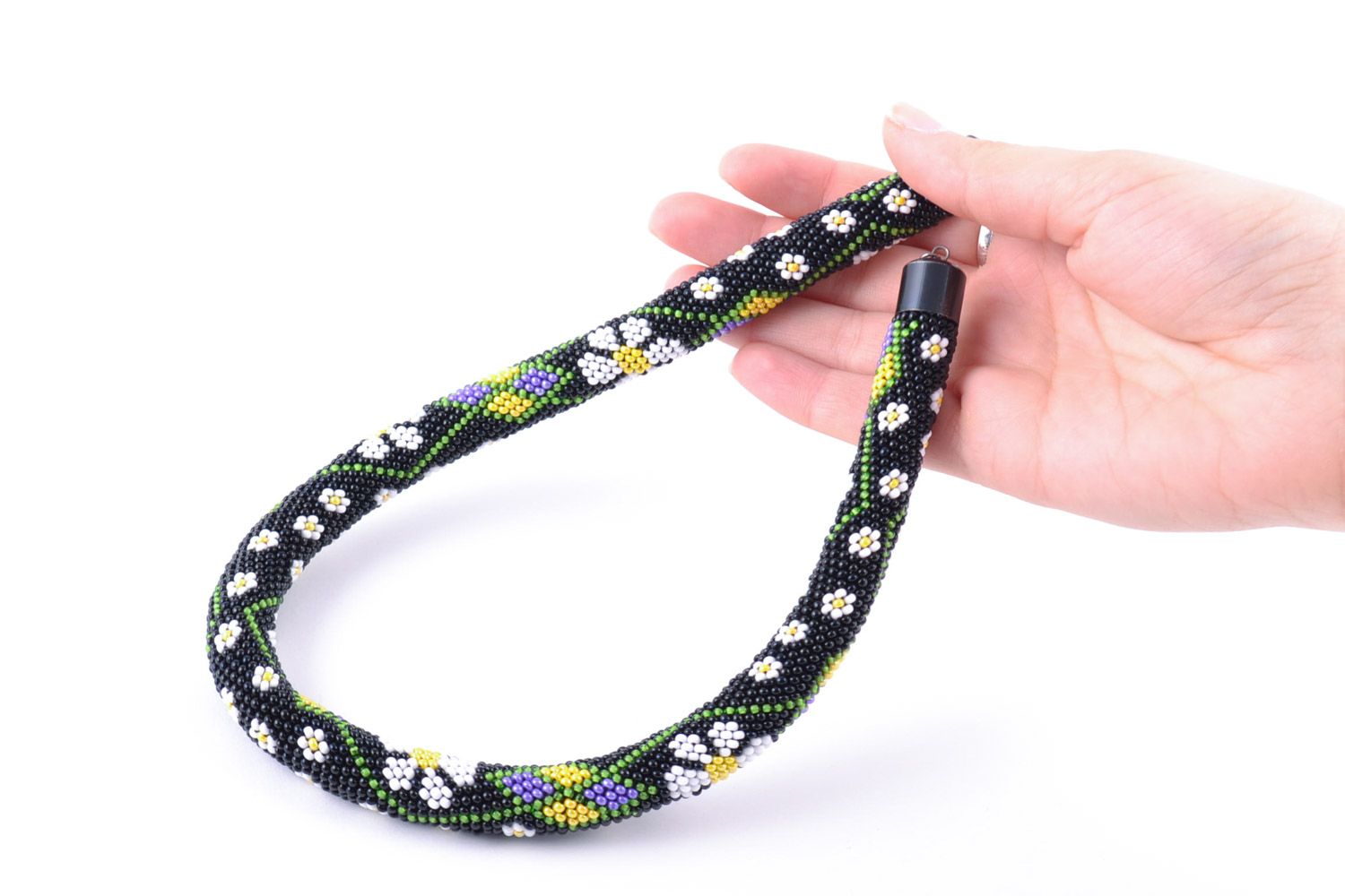 Collar de abalorios checos de diseño original multicolor hecho a mano femenino foto 3