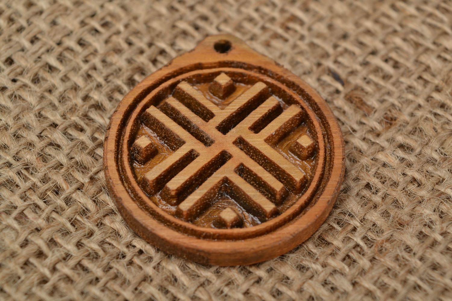 Wood handmade Slavic charm pendant Wanderer ethnic pectoral amulet for present photo 1