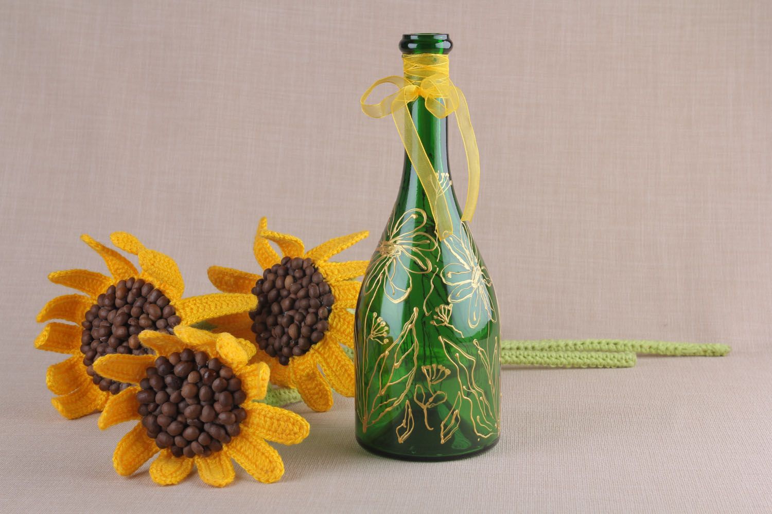 Декоративная бутылка из стекла Зеленая фото 1