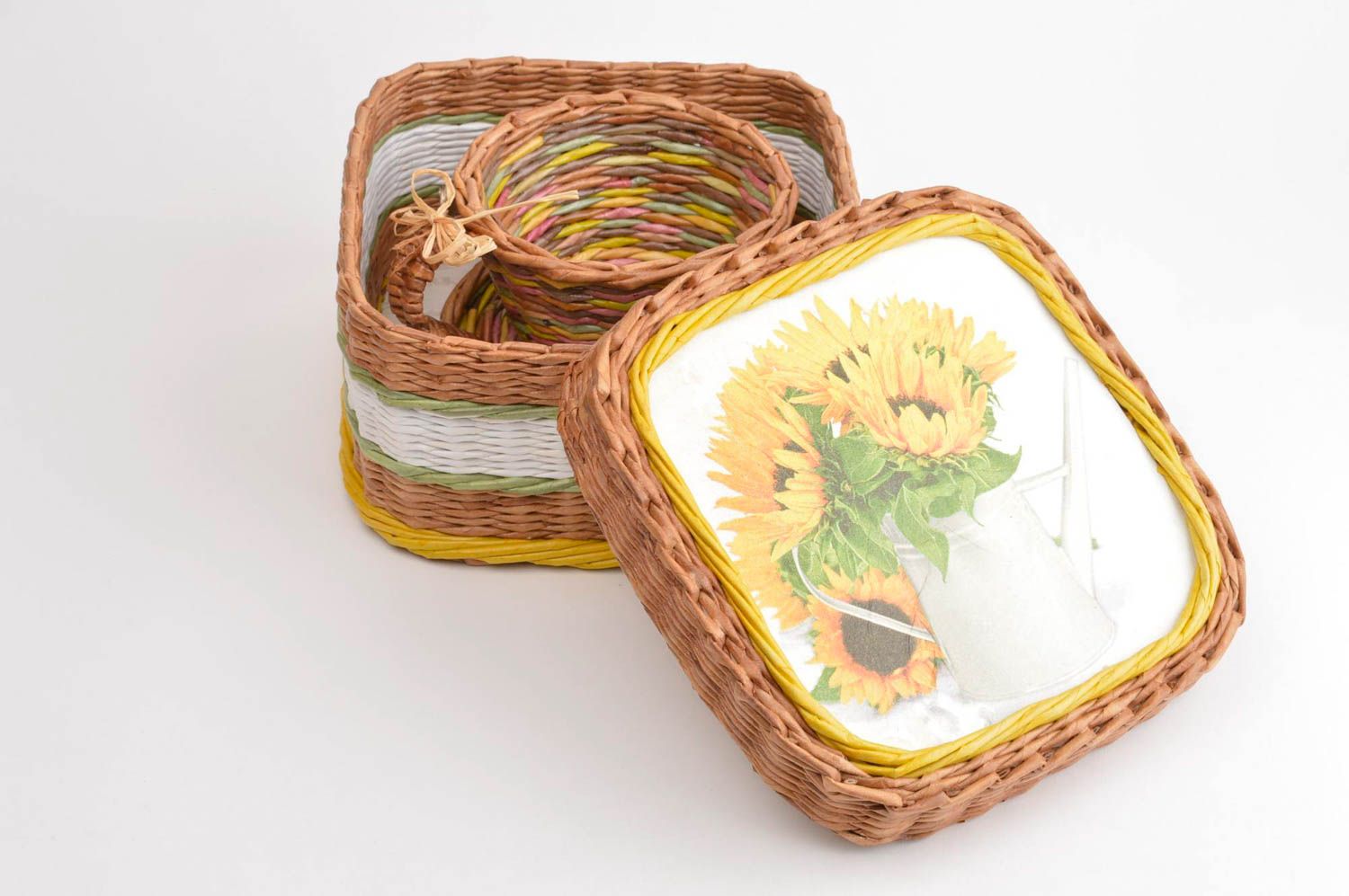 Кашпо для цветов ручной работы плетеная корзина подарочная корзина набор фото 4