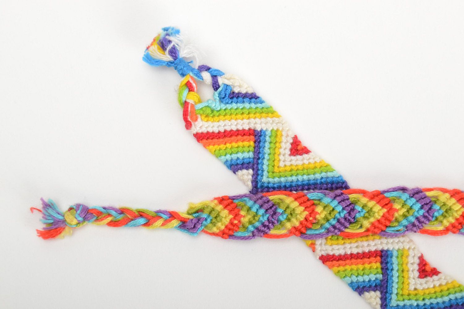 Set of 2 handmade friendship wrist bracelets woven of colorful embroidery floss photo 4
