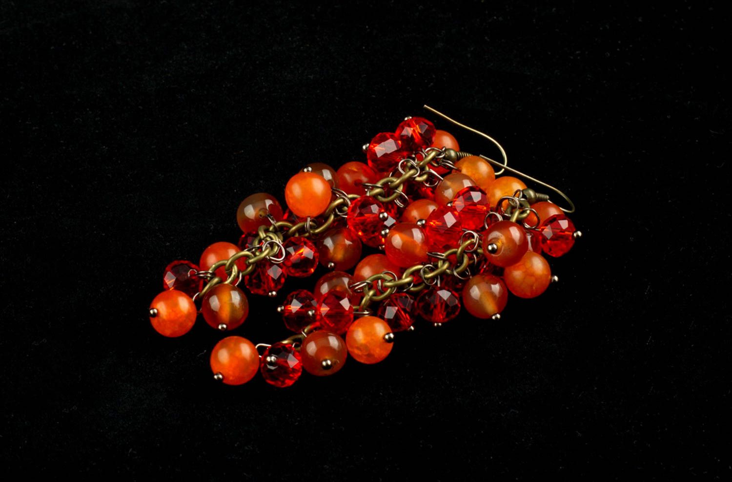 Красные серьги ручной работы модные серьги с круглыми бусинами длинные сережки фото 5